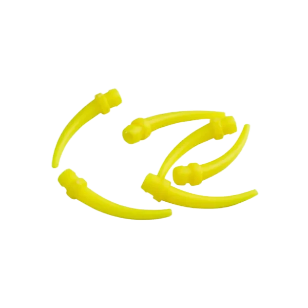 bout de canule jaune à venir emboiter sur les canules adaptées afin d'améliorer la précision d'injection